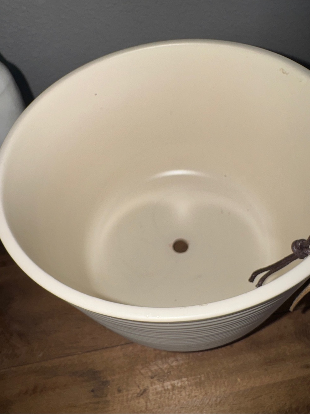 Ribbed Two-Tone Ceramic Planter in Cream and Bright Peach - Picture 3 of 4